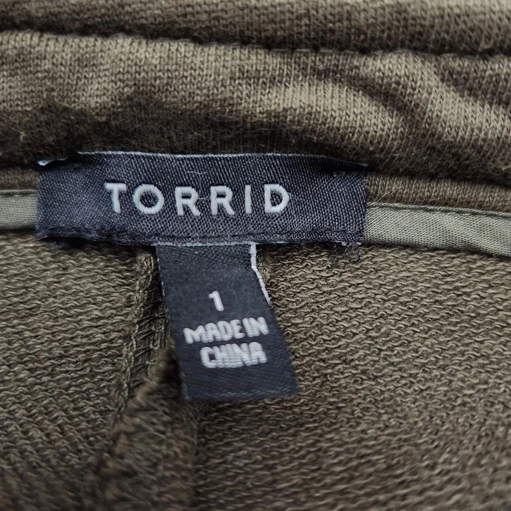 Torrid Women's Plus 1X Embellished Zip Front Military Jacket Olive Green Boho - Picture 9 of 11